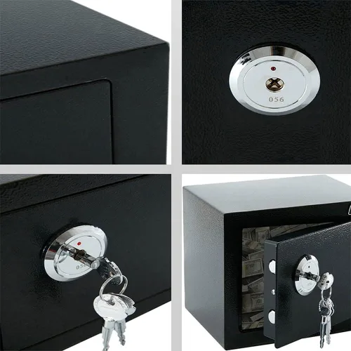 Vista 5 de Caja fuerte pequeña con llave/caja fuerte de alta seguridad/cerradura de acero segura/oficina en casa caja de almacenamiento para dinero