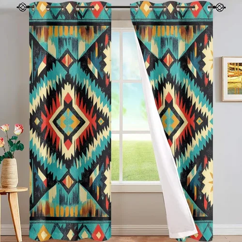 Vista 39 de Dreaweet African Tribal Blackout Curtains 63 Inch Long 2 Panels Set Bohemian Ethnic Geometric Grommet Top Thermal Insulated Curtains for Living Room