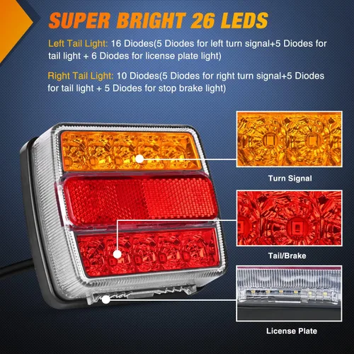 Vista 2 de Nilight Kit de Luces LED Magnéticas para Remolque con Cable de 24 Pies con Enchufe de 7 Pines, Luces Traseras de Parada, Señal de Giro Ámbar, Luces