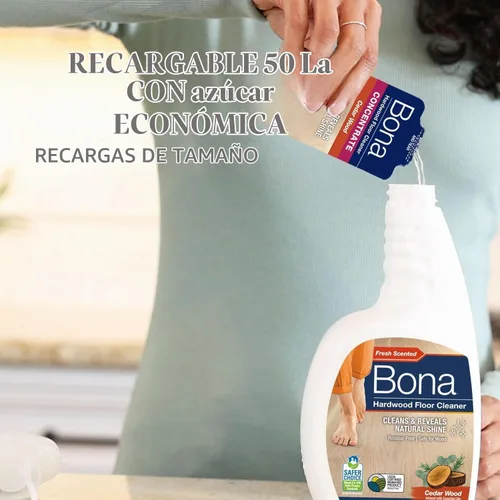 Vista 5 de Bona® Spray limpiador de pisos de madera dura, 32 onzas líquidas, madera de cedro, incluye botella llena + recambio de concentrado para limpieza