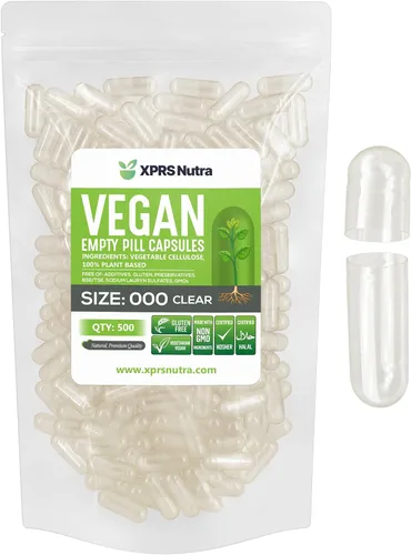 Vista 7 de XPRS Nutra Cápsulas vacías de tamaño vegano 000 – 100 cápsulas veganas vacías transparentes – Píldora vegetariana – Relleno de cápsulas vegetales