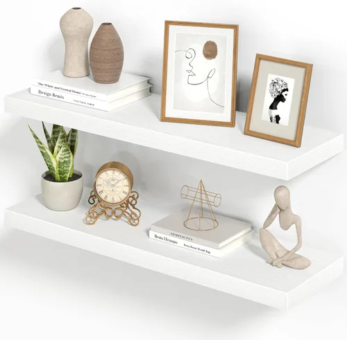 Vista 37 de Heimlove Juego de 2 estantes flotantes de 16 pulgadas para pared, estante negro para baño pequeño, dormitorio, sala de estar, cocina, decoración