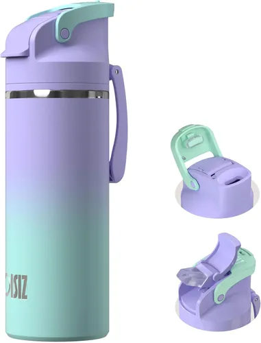 Vista 11 de OISIZ Botella de agua aislada de 24 onzas con boquilla 2 en 1 y tapa de popote, cierre de seguridad de un clic, 100% a prueba de fugas, mantiene