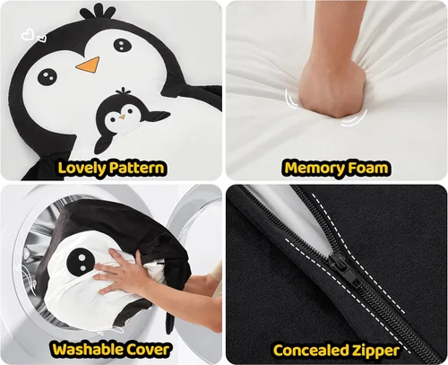 Vista 5 de Hobestluk Puf - Cojín de suelo para puf, puf para adultos, tumbona para sala de estar, dormitorio o sala de juegos (negro, mediano, pingüino)