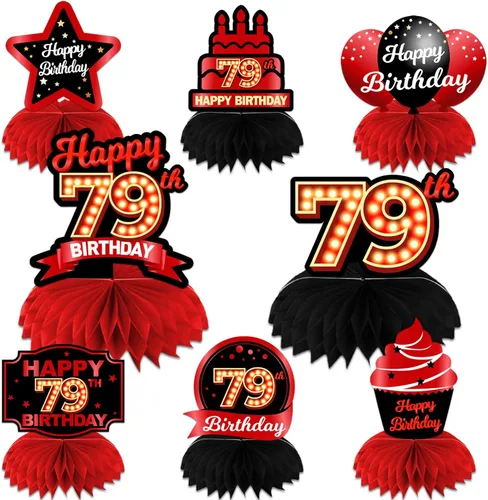 Vista 79 de Feliz 45 cumpleaños rojo y negro centros de mesa de panal de abeja decoraciones de globos decoración de mesa centros de mesa para niñas mujeres