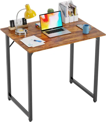 Vista 29 de PayLessHere Escritorio para computadora de 32 pulgadas Negro Escritorio de oficina con marco de metal, pies ajustables Superficie resistente