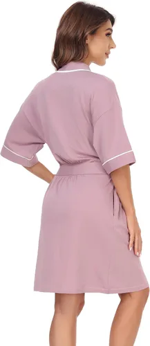 Vista 73 de COLORFULLEAF Bata de baño de manga corta para mujer, 100% algodón, longitud hasta la rodilla, con bolsillos