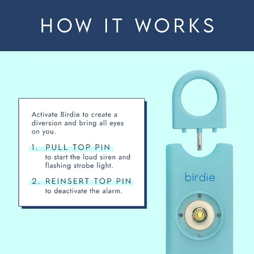Vista 2 de She’s Birdie – La alarma de seguridad personal original para mujeres por mujeres – Sirena fuerte, luz estroboscópica y llavero en una variedad