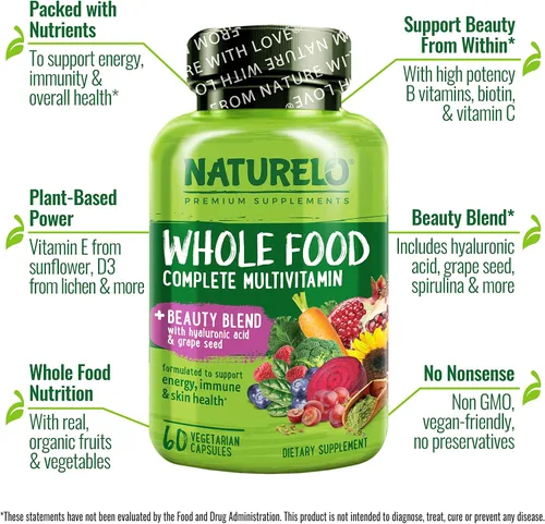Vista 6 de NATURELO Whole Food Beauty Multivitamínico, 60 unidades de péptido de colágeno en polvo, 45 porciones