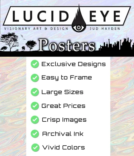 Vista 6 de Lucid Eye Cartel de estanque de fusión, Póster de puente psicodélico, Arte de pared de paisaje trippy, Póster colorido, Diseño de atardecer de neón