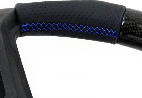 Vista 6 de IKON MOTORSPORTS, Volante compatible con Ford Mustang 2010-2014, Kit de reemplazo de cuerpo de volante en fibra de carbono y cuero con costura azul
