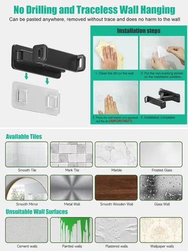 Vista 6 de Mistriddle - Soporte de pared para tableta, instalación doble, rotación de 360° Yoga Kitchen Makeup Wall Mount, Adjustable Arm, Drill or Adhesive