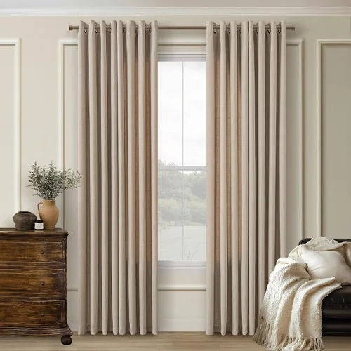 Vista 58 de Cortinas de avena con ojales DUKIYO de 96 pulgadas de largo para sala de estar, comedor, juego de 2 paneles, cortinas de arena y beige