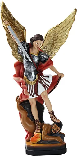 Vista 8 de QIANLING Estatua de San Miguel Arcangel de 12.5 pulgadas, estatua de San Miguel en resina bronceada, figuras de la colección de San Miguel Arcángel