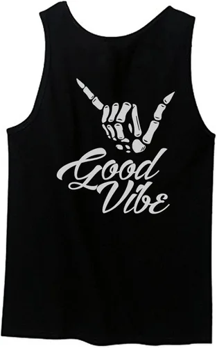 Vista 3 de Camiseta sin mangas para hombre Good Vibe Bones Hand Shaka Cool Vintage Hipster Graphic