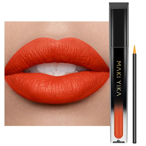 Vista 11 de MAKI YIKA Juego de 3 lápices labiales líquidos mate, color negro y rojo Negro/Rojo Oscuro/Desnudo
