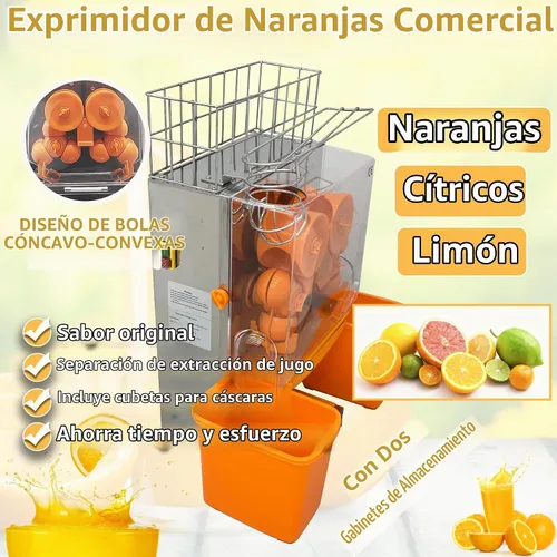 Vista 2 de Máquina exprimidora naranja comercial de 110 V, extractor automático de acero inoxidable naranja con engranajes de acero, 2 cáscaras que recogen