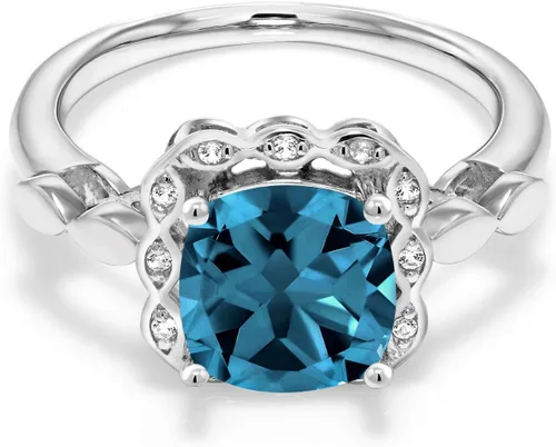 Vista 4 de Gem Stone King Anillo de compromiso de plata de ley 925 de 0.315 in con piedra natal y zafiro blanco creado Anillo de compromiso de boda