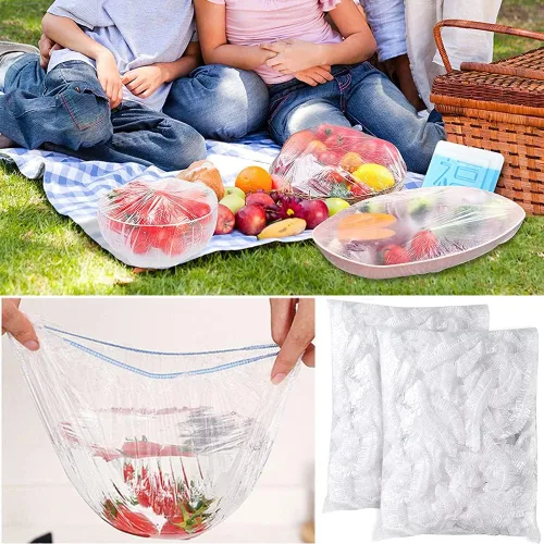 Vista 7 de AKOAK Bolsas desechables para almacenamiento de alimentos (aproximadamente 200), película adhesiva, reutilizables, tapa elástica de plástico