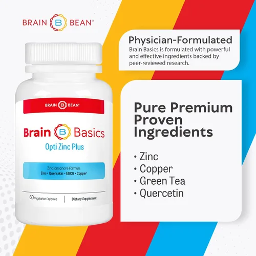 Vista 4 de Brain Basics Opti Zinc Plus - Suplemento de zinc con quercetina, EGCG y cobre. Fórmula de apoyo inmunológico - 60 cápsulas