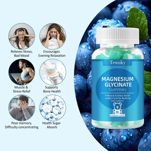 Vista 2 de Gomitas de glicinato de magnesio 500mg, sin azúcar para adultos y niños, gomitas de magnesio para dormir, estrés y alivio muscular, apoya la salud