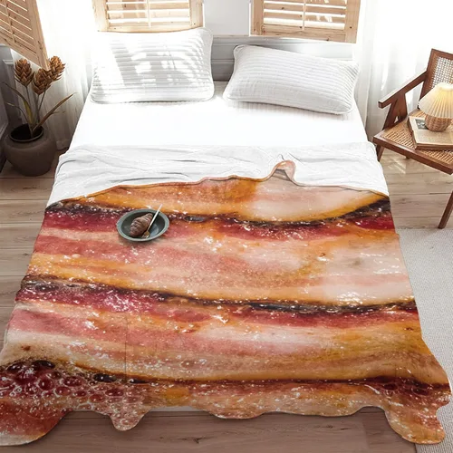 Vista 4 de Manta de vellón con estampado de tocino, ligera, regalo para cumpleaños, Navidad, mantas de franela suave para todas las estaciones, cama, sofá