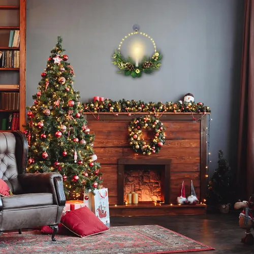 Vista 6 de Paquete de 2 coronas de Navidad para puerta delantera con luces y velas LED parpadeantes y control remoto, coronas de ventanas de 16 pulgadas