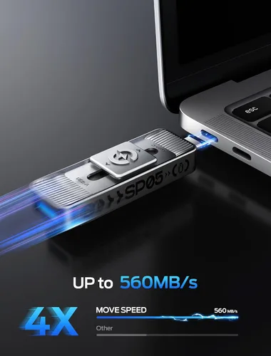 Vista 2 de MOVE SPEED Unidades de estado sólido de 128 GB con puertos dobles y diseño push-pull — Velocidad de lectura de 560 MB/s, unidad USB 3.2 tipo C +