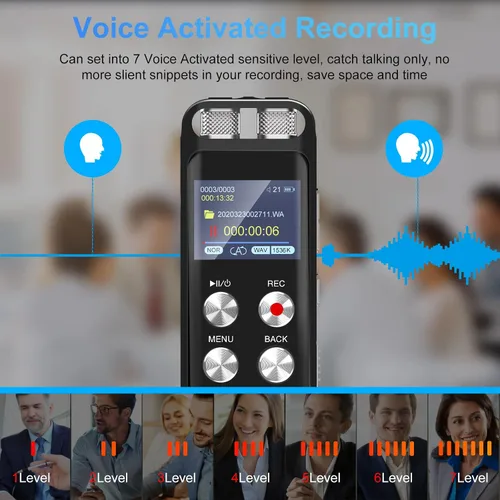 Vista 5 de Grabadora de voz digital de 72 GB: Grabadoras activadas por voz con reproducción, dispositivo de grabación de audio para conferencias y reuniones