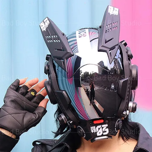 Vista 2 de Topoo Máscara punk futura, máscara táctica para cosplay, accesorios cibernéticos para hombres, mujeres, niños, niñas, Halloween, Navidad, fiesta