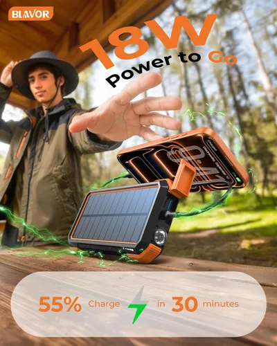Vista 2 de BLAVOR Banco de energía solar, PD18W QC3.0 Carga rápida 10W Cargador inalámbrico 20000mAh Banco de energía alimentado por energía solar