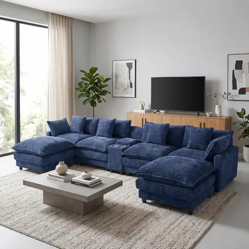 Vista 27 de ONEMMLION Cloud Couch - Sofá modular seccional en forma de U de 114 pulgadas, cómodos sofás seccionales para sala de estar, sofá moderno de felpilla