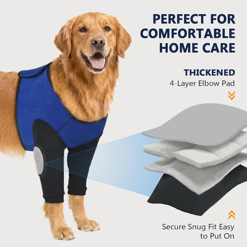 Vista 2 de Funda para pierna delantera para perro para dejar de lamer, protector de codo de perro para cirugía, puntos calientes, heridas, puntadas, granuloma
