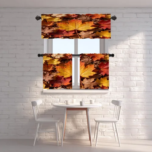 Vista 80 de Shrahala Orange Autumn Autumn Blackout Curtain Tiers, Fall Kitchen Valance Light Blocking Tier Drapes with Rod Pocket, 2 Pack 26 X 24 in