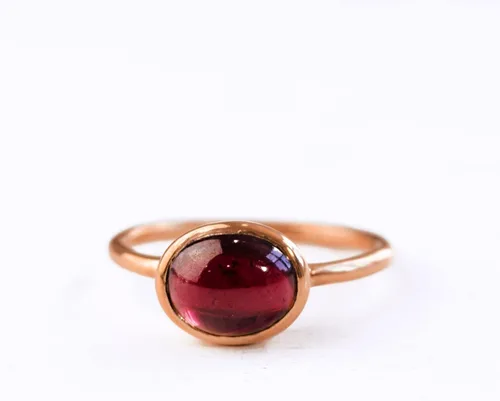 Vista 3 de Oval Birthstone Ring Bezel Set in Vermeil Gold, Sterling Silver, or Rose Gold, Stacking Birthstone Ring [rOMB]