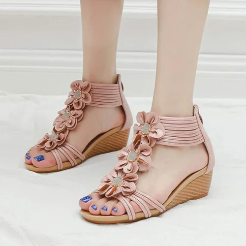 Vista 2 de SO SIMPOK Sandalias de cuña cómodas para mujer, estilo retro, para verano, playa, suaves