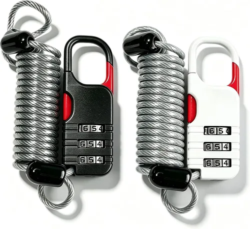 Vista 9 de Candado de esquí de combinación pequeña con cable retráctil (cable de 3 pies/91cm), cerraduras de cable delgadas con combinación para equipaje