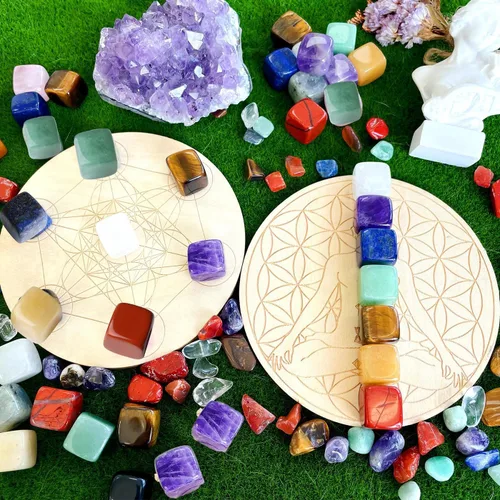 Vista 4 de DUQGUHO Juego de 49 piezas de piedras de cristal curativas para chakras, piedras pulidas rodadas, cristales a granel, amatista, lapislázuli, cuarzo