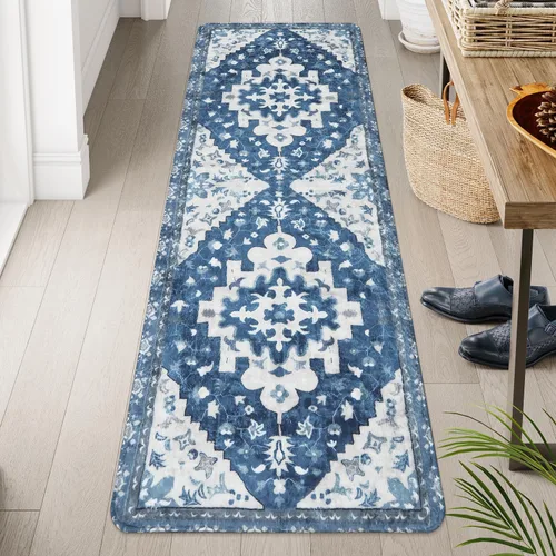 Vista 17 de Uphome Alfombra de baño vintage, azul, bohemio, antideslizante, oriental, suave, lavable a máquina, lindas alfombras de baño tribales florales