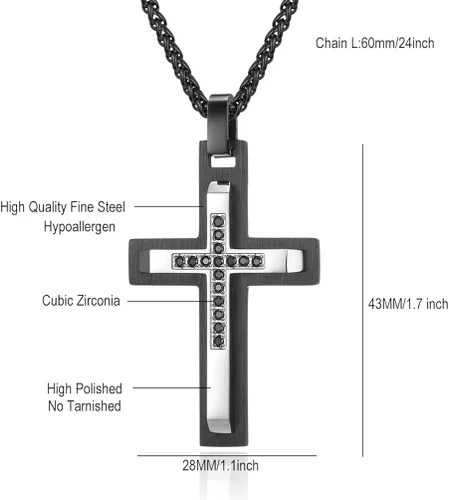 Vista 5 de Viskyna Men's Cross Necklace Stainless Steel Cross Pendant Necklace Crucifix Religious Jewelry Gift for Men with 24 Inches Chain