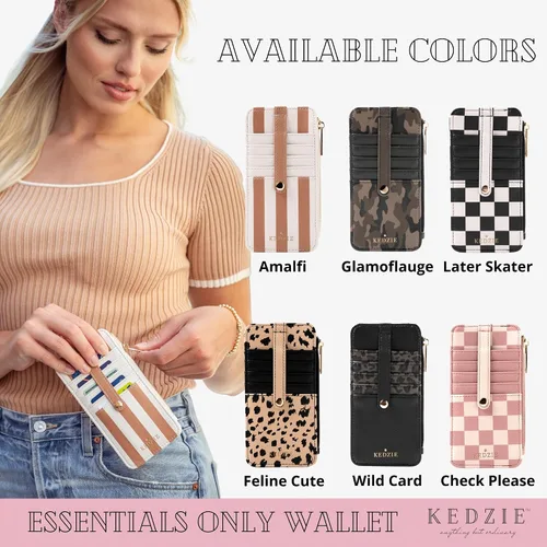 Vista 6 de KEDZIE Essentials Only - Cartera con cremallera para mujer, de piel vegana, pequeña tarjetero con ventana exterior para identificación, Glamoflauge