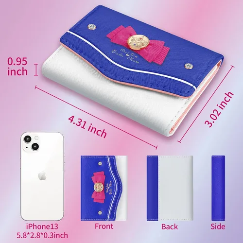Vista 4 de Girsl - Cartera estética kawaii, pequeña, de piel vegana, de tres pliegues, de anime, para adolescentes, niñas pequeñas, color rosa, azul