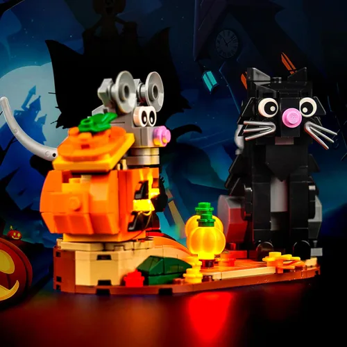 Vista 6 de BrickBling Luz LED compatible con Lego Halloween Cat & Mouse 40570 Kit de construcción, luces de decoración de Halloween compatibles con Lego 40570
