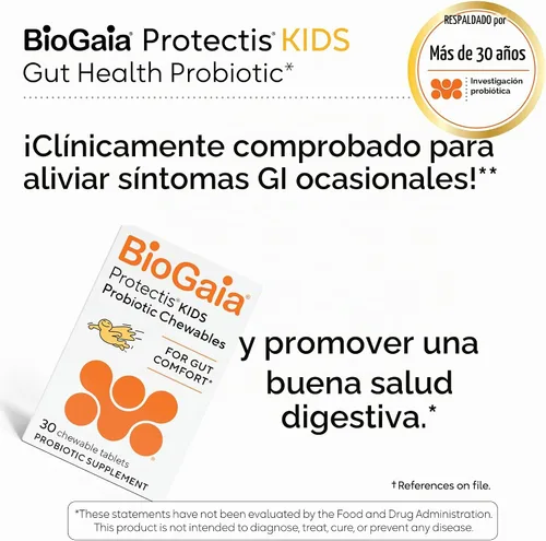 Vista 3 de BioGaia Kids Probiotic Chewables Promueve la regularidad Alivia problemas ocasionales de barriga A partir de 3 años Sin alérgenos, lácteos