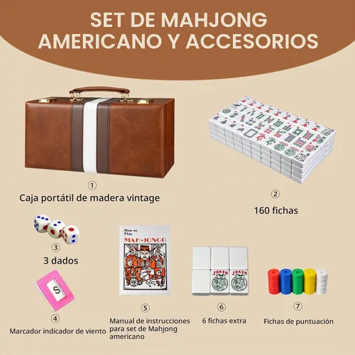 Vista 2 de Travel American Mahjong - Juego de azulejos de 166 azulejos, estuche rígido Marrón