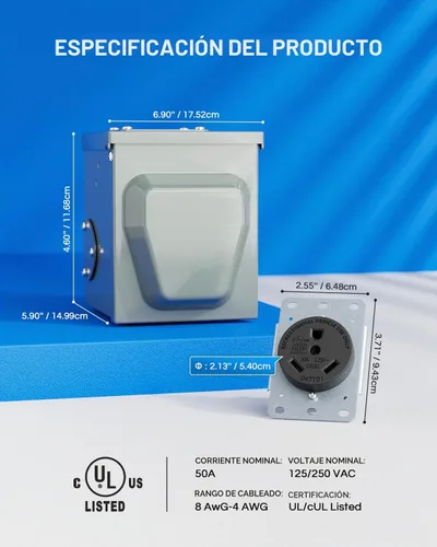 Vista 2 de BEBOBLY Caja de toma de corriente de 30 amperios para RV, receptáculo NEMA TT-30R de 125 voltios, enchufe exterior cerrado y con cerradura, panel