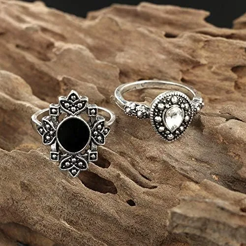 Vista 6 de 6-16 anillos apilables de nudillos para mujeres y adolescentes bohemios vintage apilables dorados plateados juego de anillos de varios anillos