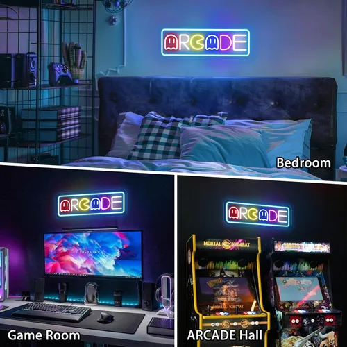 Vista 6 de Letrero de neón de arcade para decoración de sala de juegos con interruptor regulable, luz LED de neón para pared de dormitorio, decoración de sala