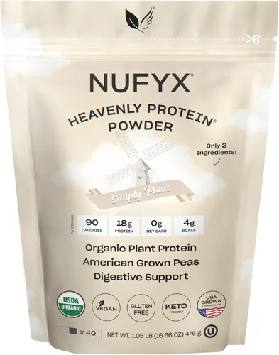 Vista 13 de NUFYX® Proteína en polvo de propiedad familiar, a base de plantas orgánicas, hecha con guisantes 100% cultivados en Estados Unidos, 0.71 onzas