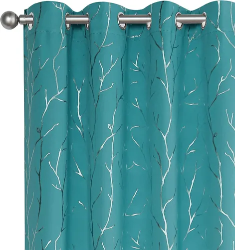 Vista 28 de BUHUA Cortinas pequeñas para ventana de 36 pulgadas de largo, 2 paneles, cortinas opacas con elegantes ramas de árbol plateadas, cortinas de bloqueo